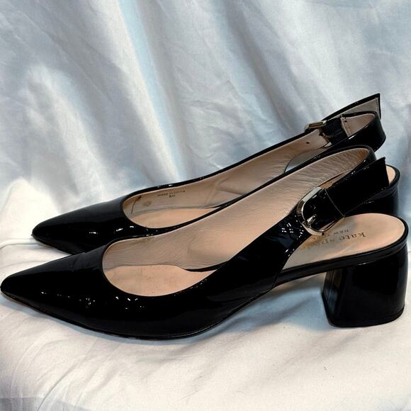Kate Spade Women's Black Patent Mika Pointed Toe Slingback Pumps Heels 8M - Picture 2 of 7